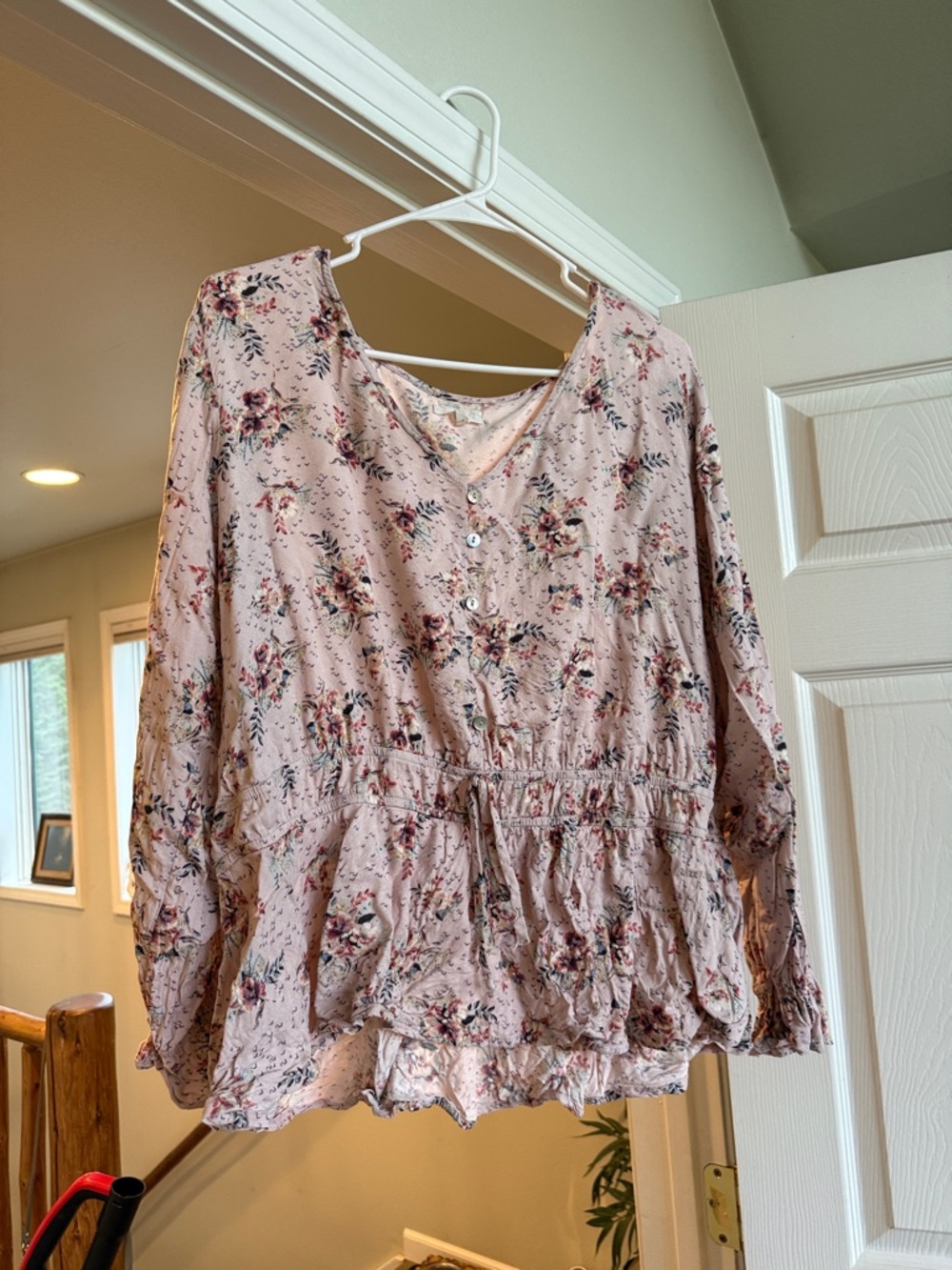 Maurices Blush Floral Button-Front Peplum Blouse